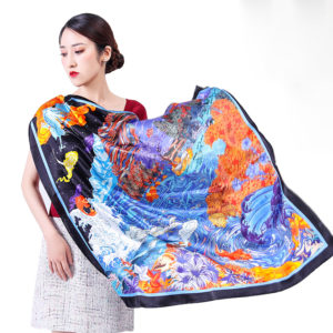 Pure color satin scarf - mountain and sea